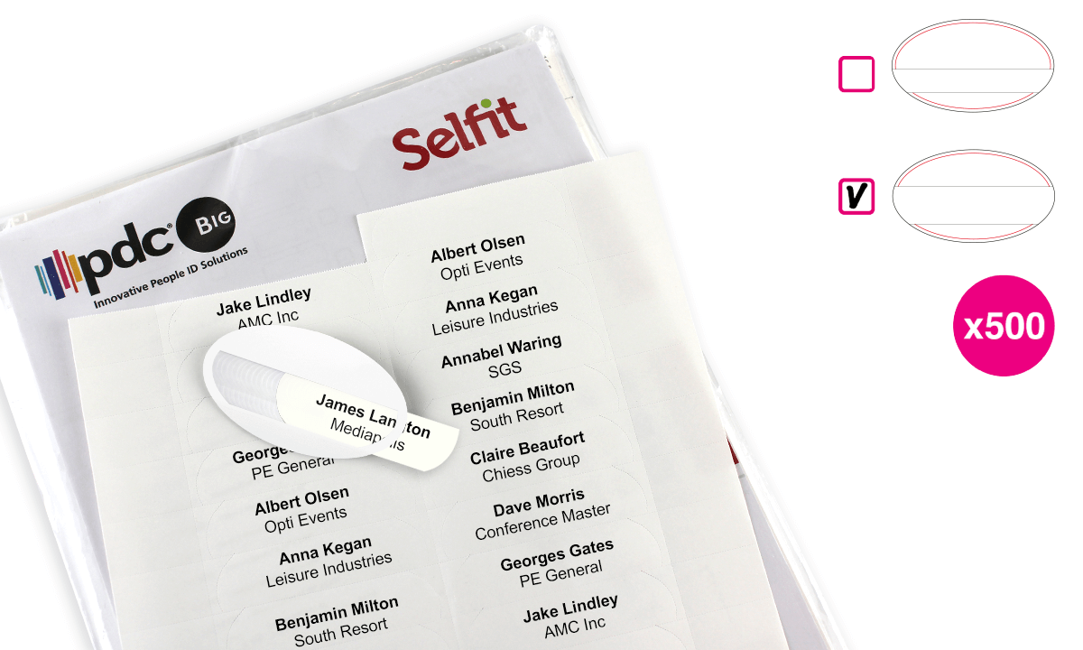 Selfit Double Line-insteekkaartjes, 70 x 18 mm met gebogen randen, wit, 500 insteekkaartjes