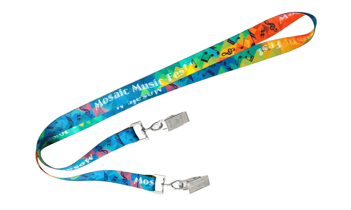 Gepersonaliseerde 20 mm satijnen lanyard met dubbele sluiting- volledige kleurenprint