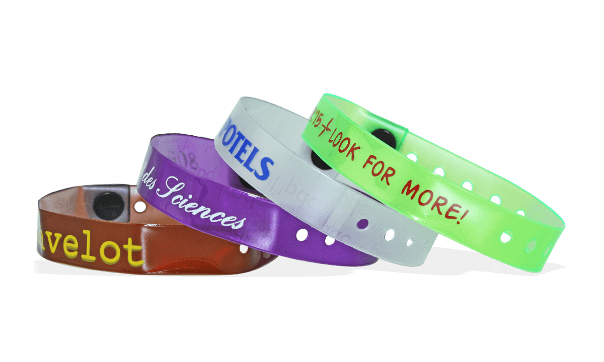 Doorschijnend vinyl polsbandjes, 13mm, met afdruk in 1 kleur