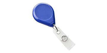 Blauwe premium jojo-badgehouder met vinyl bandje en clip