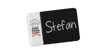 Krijtbord Badges, 75 X 50 mm, gepersonaliseerde afdruk op linkerrand