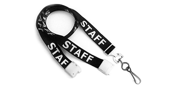 Vooraf bedrukte 15 mm satijnen lanyard "STAFF" met draaihaak en veiligheidssluiting
