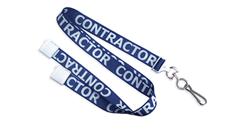 Vooraf bedrukte 15 mm satijnen lanyard "CONTRACTOR" met draaihaak en veiligheidssluiting