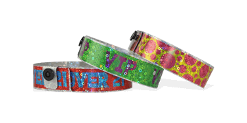 Holografische polsbandjes, 19mm, glitter metallic patroon, met digitale kleuren afdruk